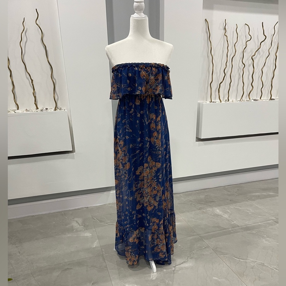 Moda International Blue and Brown Floral Maxi Skirt